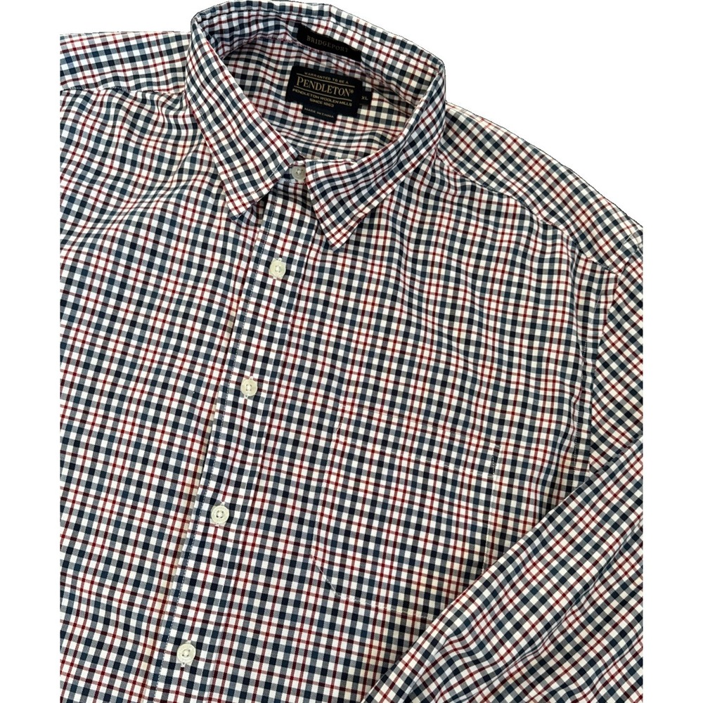 Pendleton Bridgeport Button Down Shirt Men's Size XL Plaid Red Blue 100% COTTON